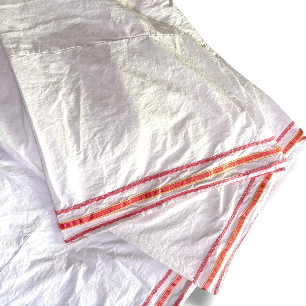 American Girl White Cotton Bed Skirt Pink Ric-Rac Melon Satin Ribbon Trim